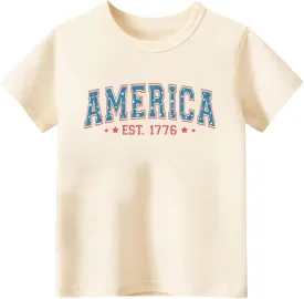 Toddler Boys 4th of July Shirt, Girls Kids USA Red White and Blue Shirts, American Flag Independence Day Tee 2-8T