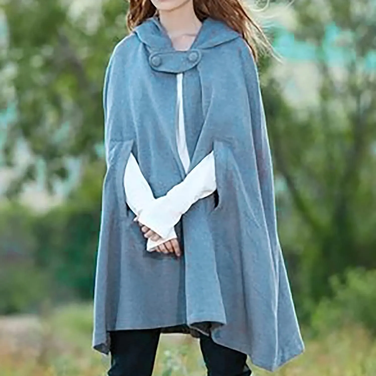 tuduoms Women's Vintage Trench Cape Wool Blend Hooded Coat Poncho Halloween Witch Cosplay Costumes Hooded Cape Short Cloak