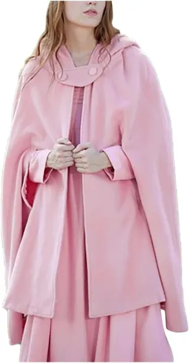 tuduoms Women's Vintage Trench Cape Wool Blend Hooded Coat Poncho Halloween Witch Cosplay Costumes Hooded Cape Short Cloak