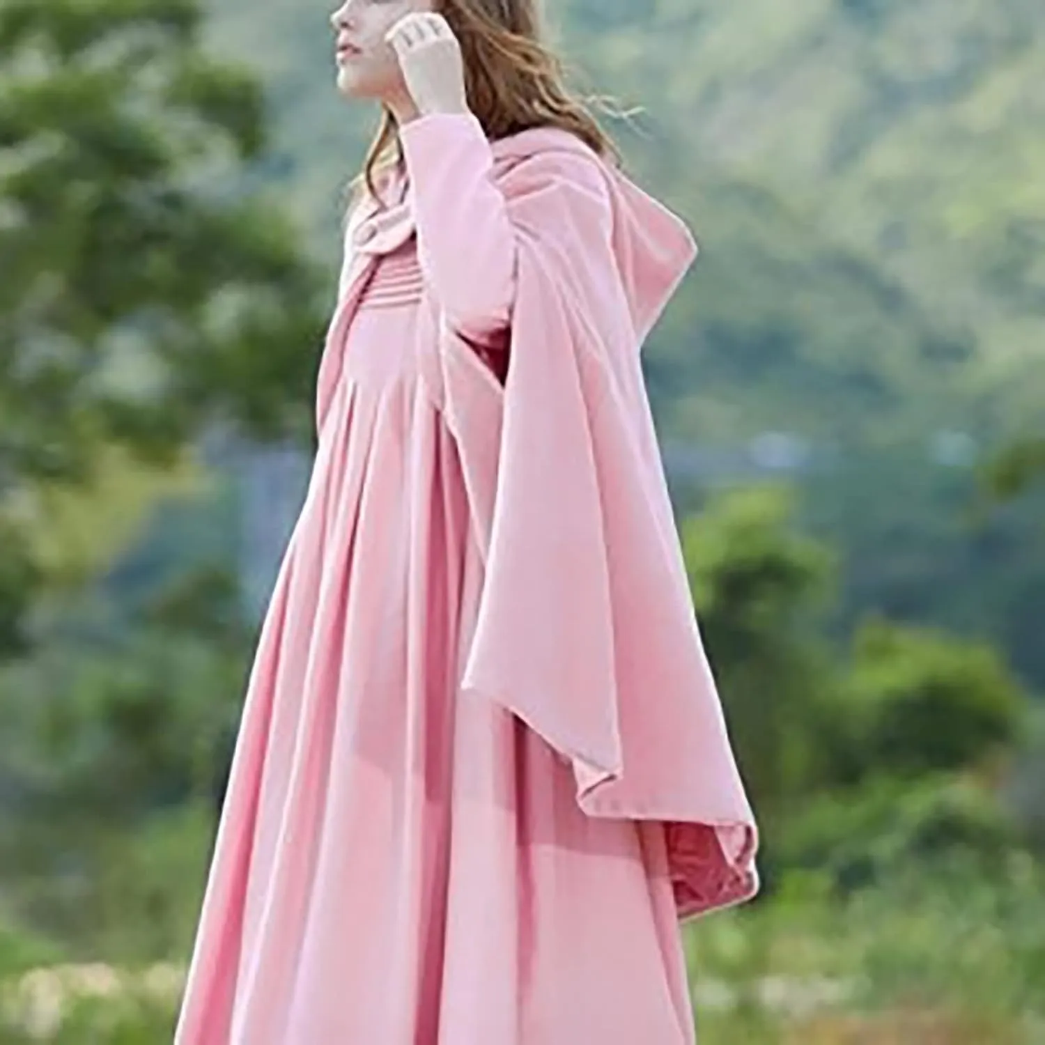tuduoms Women's Vintage Trench Cape Wool Blend Hooded Coat Poncho Halloween Witch Cosplay Costumes Hooded Cape Short Cloak