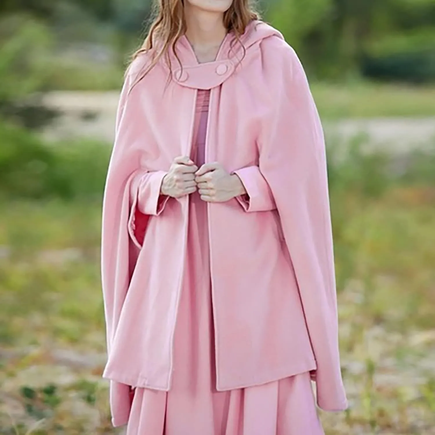 tuduoms Women's Vintage Trench Cape Wool Blend Hooded Coat Poncho Halloween Witch Cosplay Costumes Hooded Cape Short Cloak