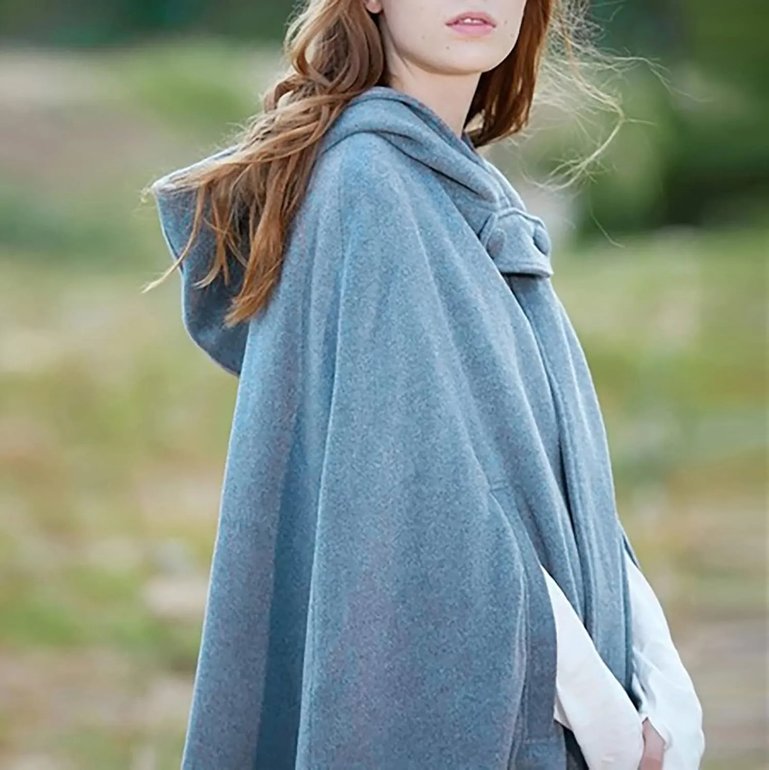 tuduoms Women's Vintage Trench Cape Wool Blend Hooded Coat Poncho Halloween Witch Cosplay Costumes Hooded Cape Short Cloak
