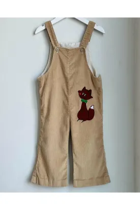 Vintage Fox Patch Flared Corduroy Overalls - Approx Size 3