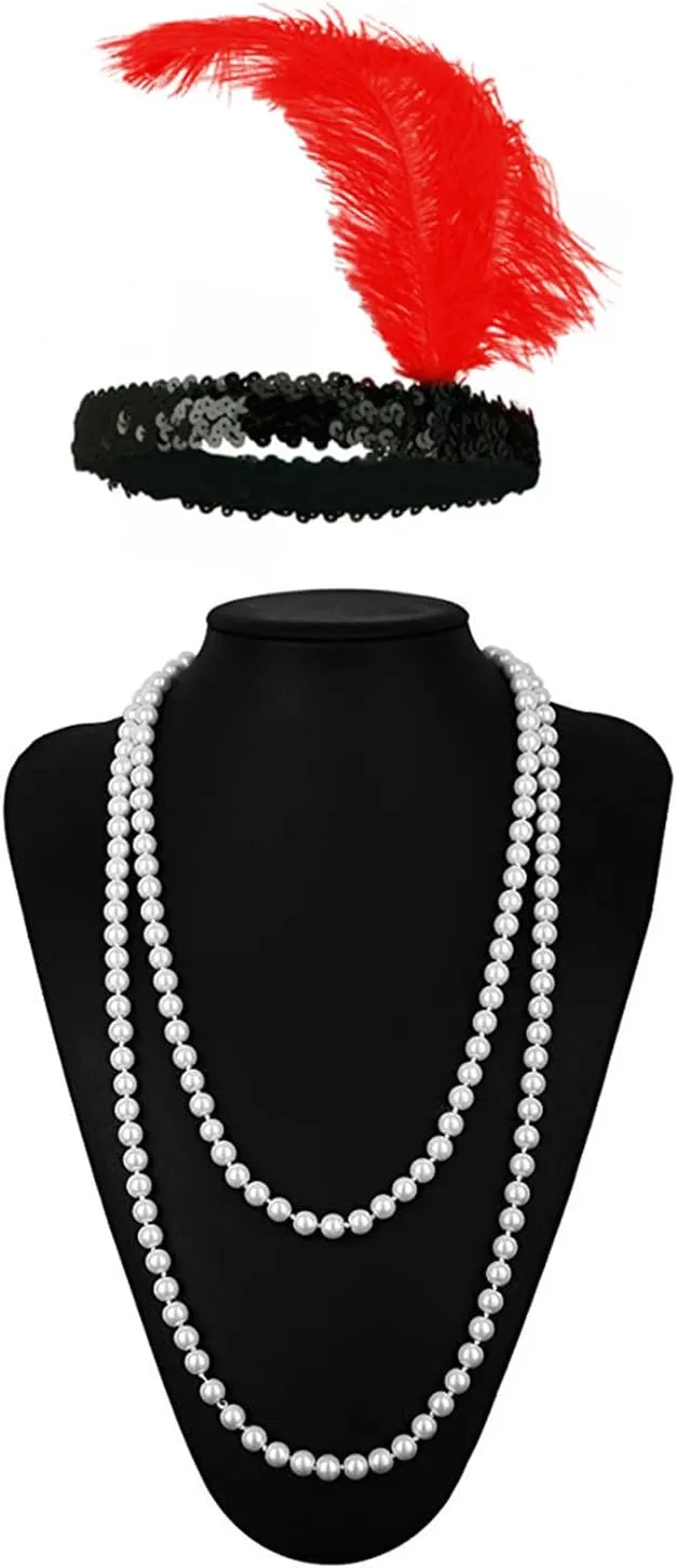 Wizland 1920s Tassel Flapper Dress Cocktail Party Roaring 20s Great Gatsby Ballroom Dress With A Headband,A Necklace