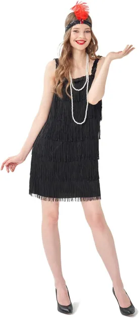 Wizland 1920s Tassel Flapper Dress Cocktail Party Roaring 20s Great Gatsby Ballroom Dress With A Headband,A Necklace