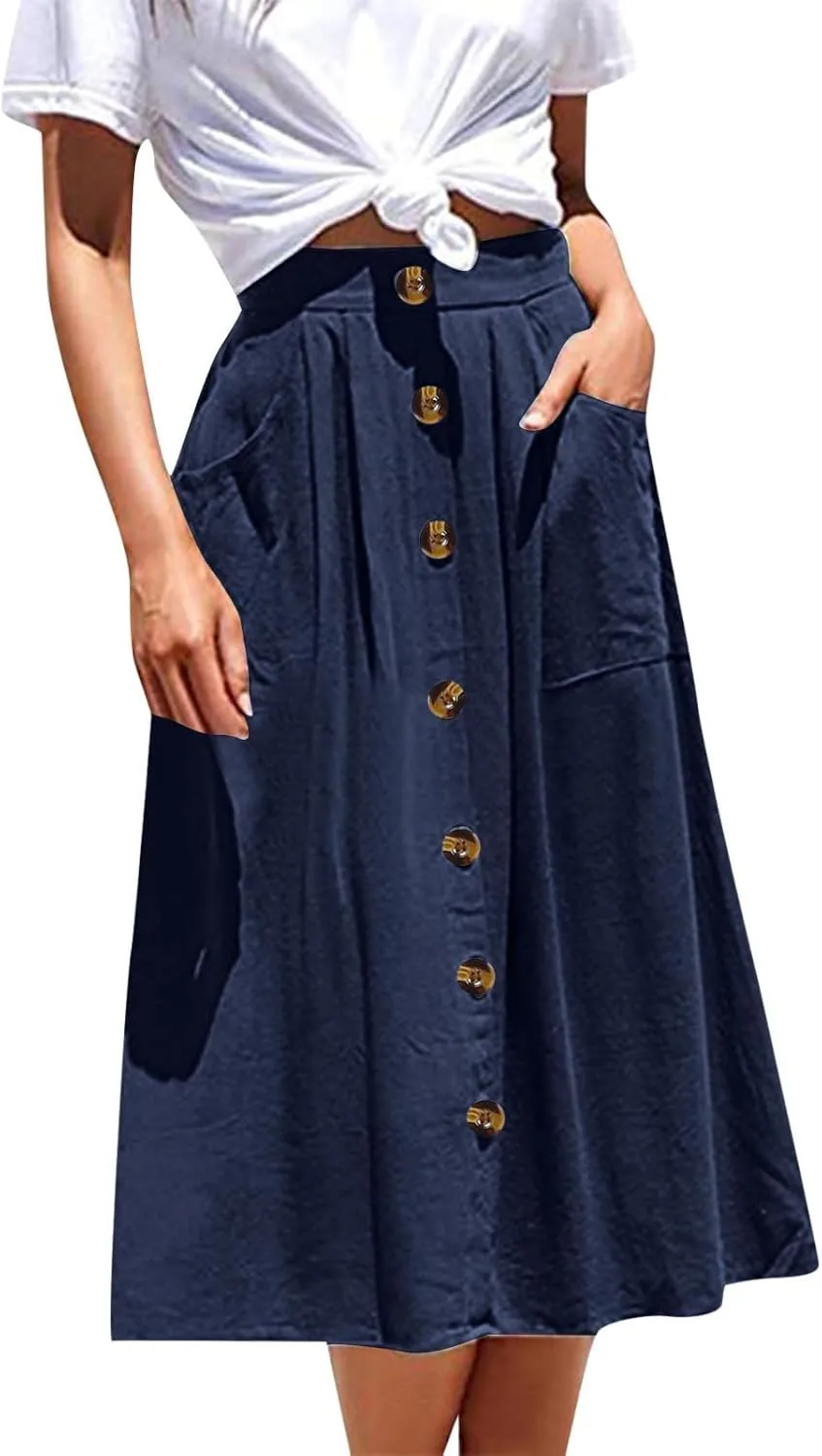 Women 2023 Summer Spring Skirt Women Long Button Skirt Solid Color High Waist Fashion Casual A Line Denim Pencil