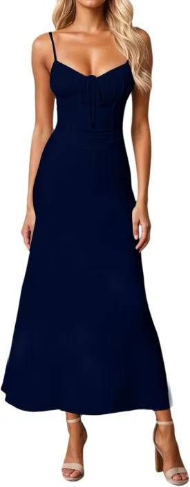 Women Y2k Bodycon Long Dress Spaghetti Strap Low Cut Dresses Casual Backless Trendy Flowy Maxi Dress Sexy Clubwear