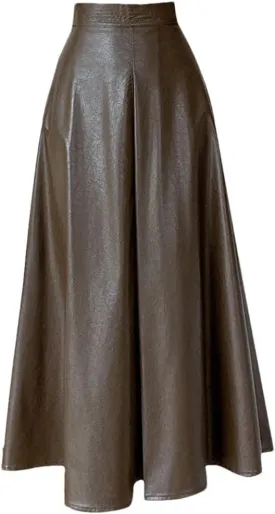 Women's A-Line Umbrella Skirts Elegant High Waist Solid Color Office Lady Casual Long Skirts