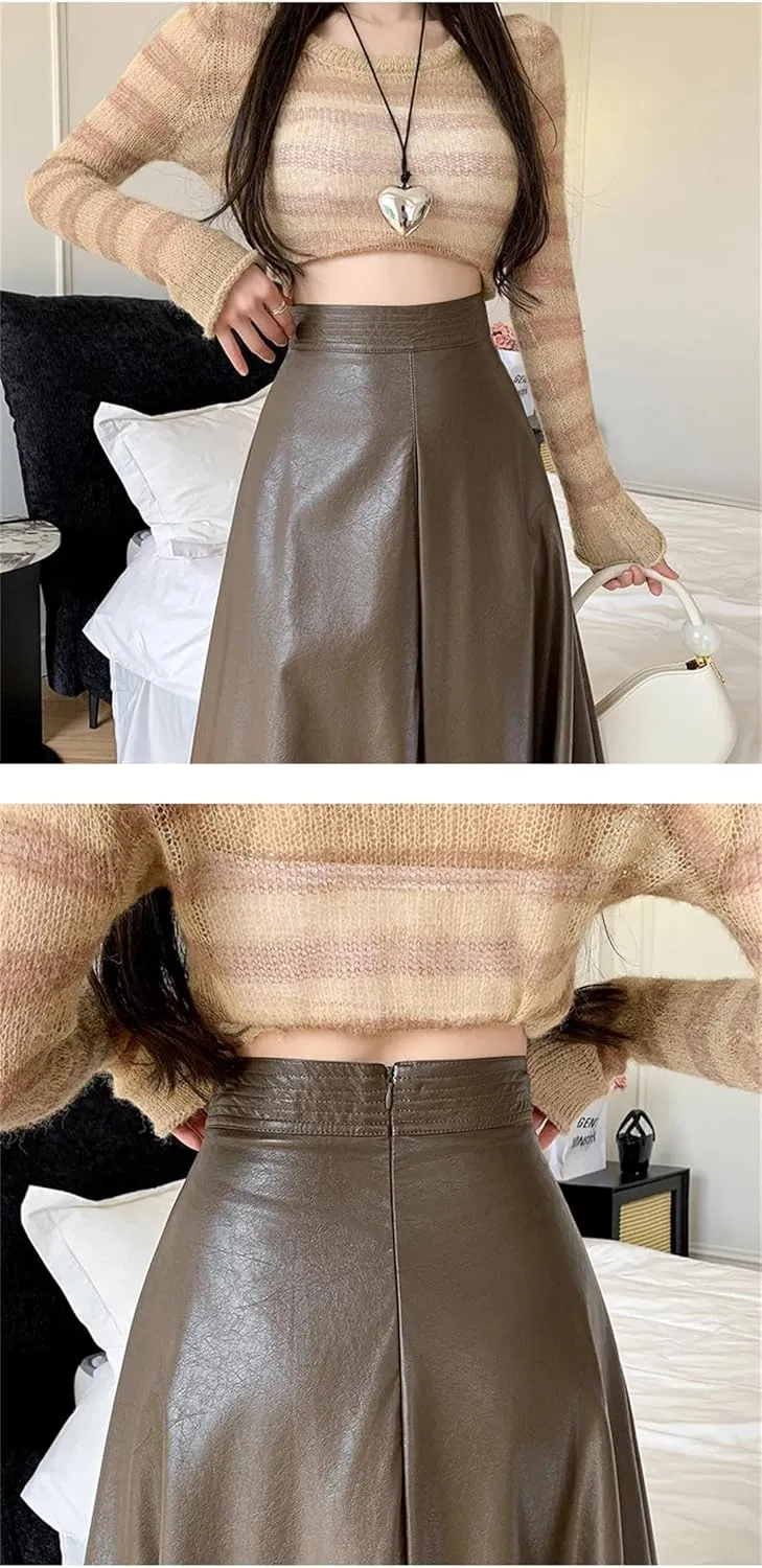 Women's A-Line Umbrella Skirts Elegant High Waist Solid Color Office Lady Casual Long Skirts