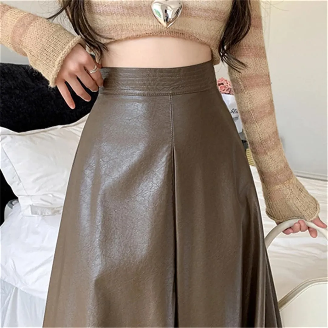 Women's A-Line Umbrella Skirts Elegant High Waist Solid Color Office Lady Casual Long Skirts