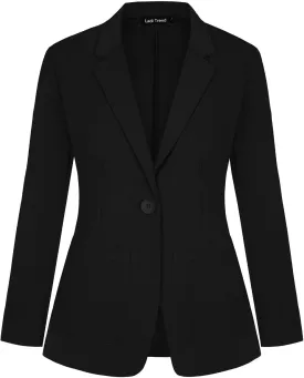 Womens Blazer Jacket Suit Notched Lapel Button Blazers Long Sleeve Tailored Jacket Coat Workwear(Black 2XL)