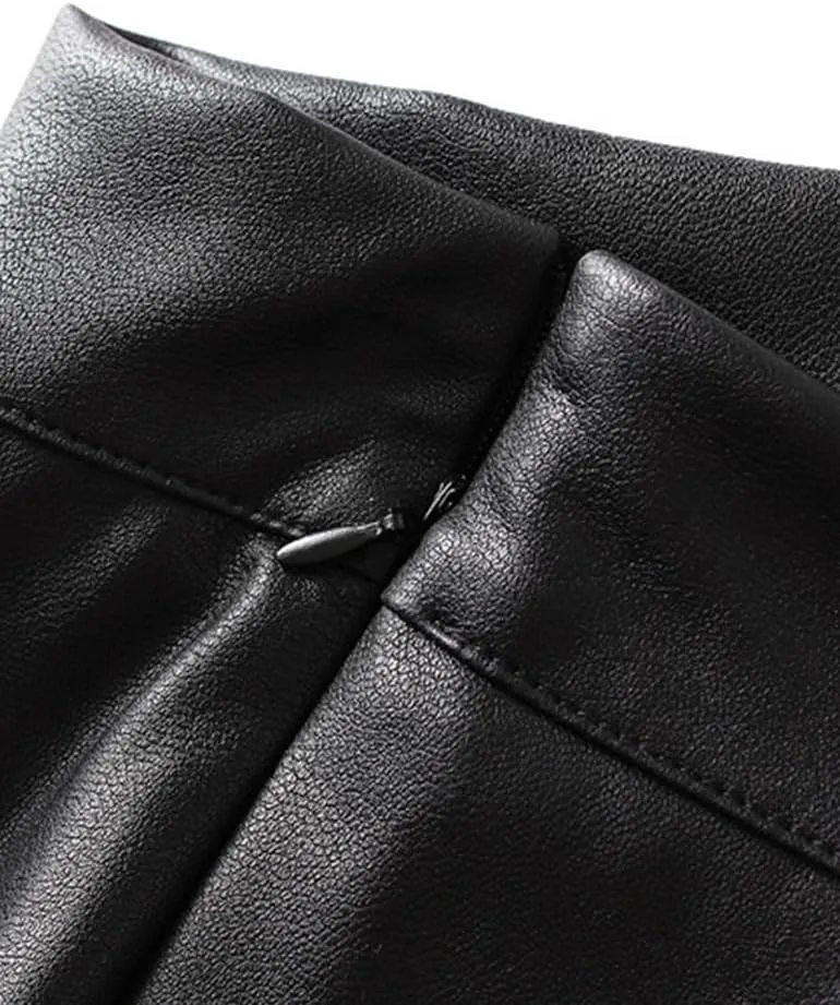 Women's Faux Leather Skirt Vintage High Wiast A Line Bodycon Midi PU Leather Skirt