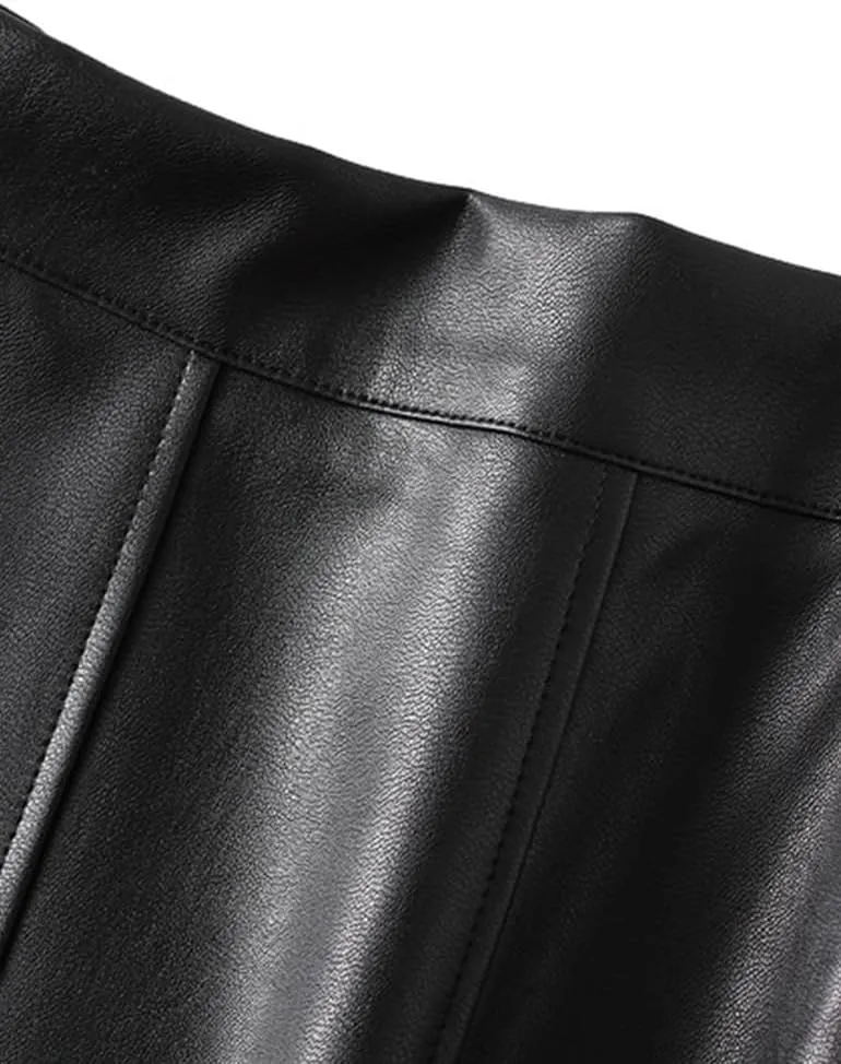 Women's Faux Leather Skirt Vintage High Wiast A Line Bodycon Midi PU Leather Skirt