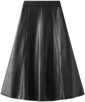 Women's Faux Leather Skirt Vintage High Wiast A Line Bodycon Midi PU Leather Skirt
