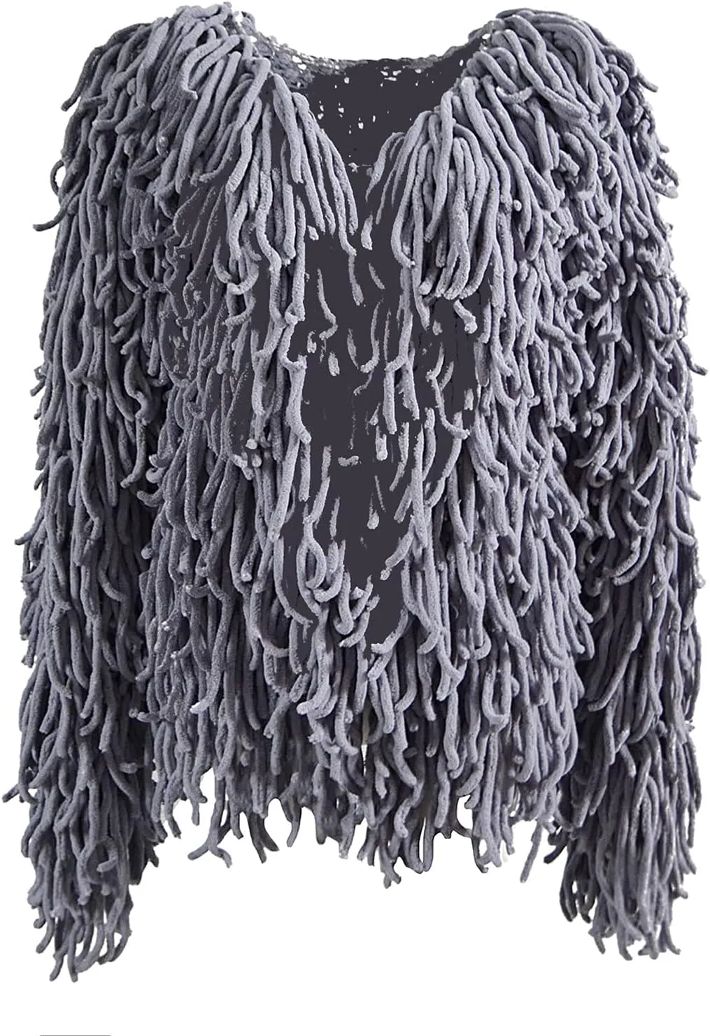 Womens Fringed Sweater Jacket Cropped Fringe Faux Suede Jackets Woven Hollow Solid Color Cardigan Fashion Casual Tops