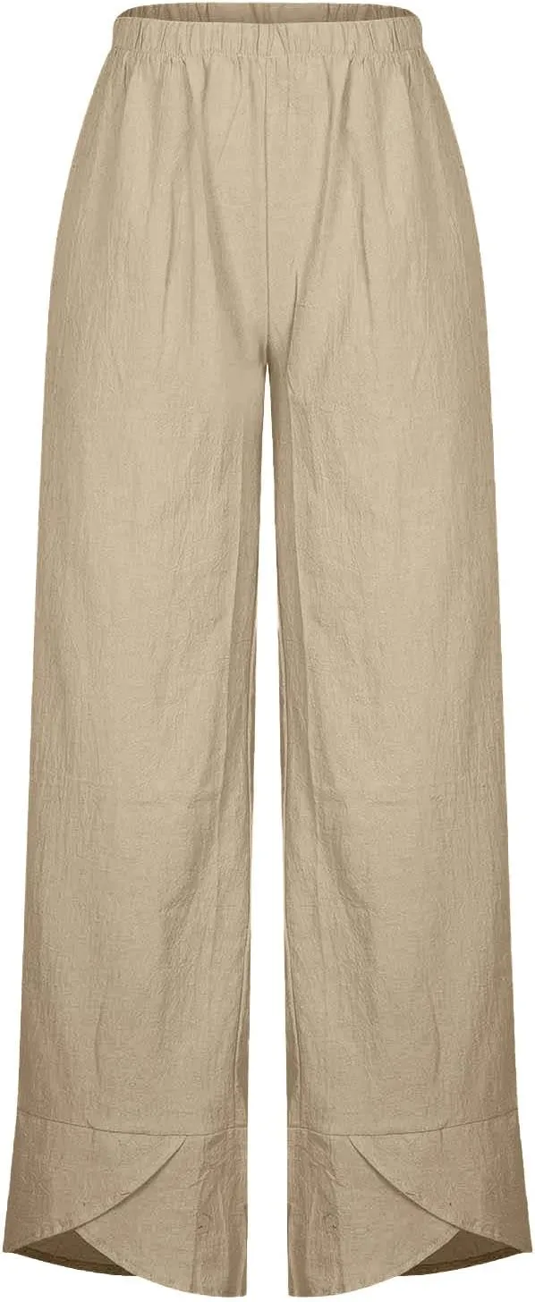 Womens Linen Pants Tulip Cropped Wide Leg Pants Lightweight Comfy Casual Pants Summer Loose Fit Trousers for Hiking