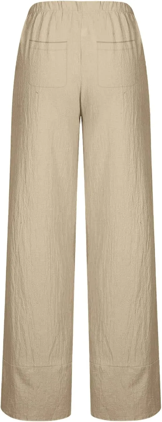 Womens Linen Pants Tulip Cropped Wide Leg Pants Lightweight Comfy Casual Pants Summer Loose Fit Trousers for Hiking