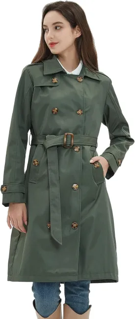 Womens Trench Coat Double-Breasted Long windbreak Belted Slim Outerwear Coat with Detachable Hood S-2XL
