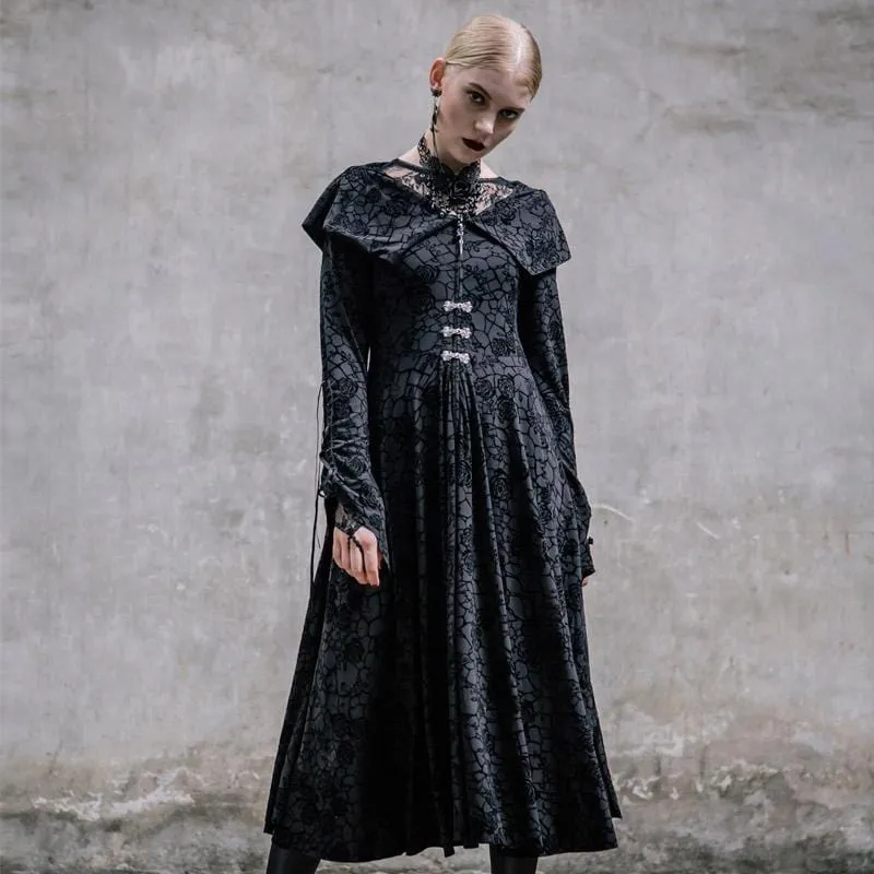 Women's Vintage Midi Dress with Bertha Collar